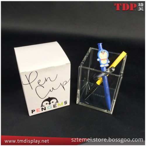 new table pocket fancy pen holder wholesale suqare custom pen holder plastic pen holder clear acrylic pen holder with metal base